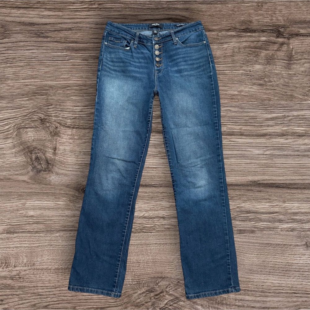 Nine West High Rise Gramercy Curvy Straight Leg Jeans Blue Button Fly 8